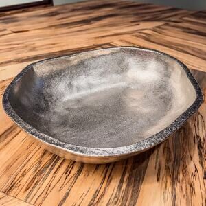 Modern 13" Aluminum Centerpiece Bowl Antique Nickel Organic Freeform Shape